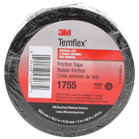 3M 3/4'' x 60' Black 3M 1755 Cotton Friction Tape, 20PK BUY06224999
